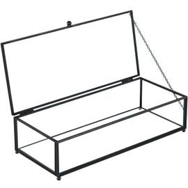 LOSYHU Glass Keepsake Box Black Glass Jewelry Boxes with Hinged Lid, Rectangle Vintage Lidded Glass Box for Display Vanity Decor Storage Trinket Rings Bracelet (9 x 6 x 2.5 inch)