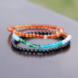 XHUUU 3Pcs Agate Friendship Couples Bracelets Chakra Stones Crystals Stretch Meditation 4mm Beaded Bracelets for Women (Black Obsidian/Red Agate /7 Chakra)