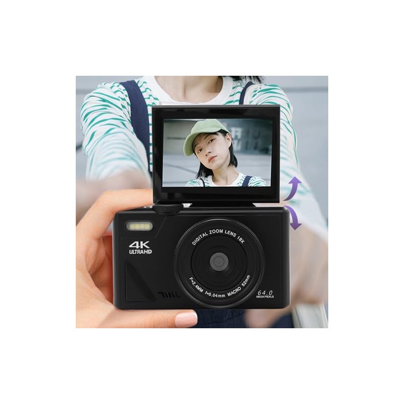 4K Digital Camera for Photography, 18X Zoom Autofocus Retro Video