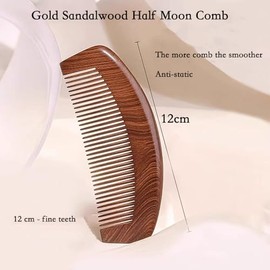 Hair Brush Made of Gold Green Sandalwood, 12 cm Moon-Shaped Head Massage Brush, Anti-Static, Prevents Hair Breakage, Detangling Brush for Women, Head Acupressure for Dry and Normal Hair