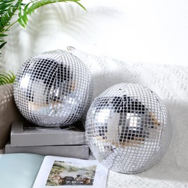 GlikCeil 2 Pcs Disco Ball Pillows Decorative Throw Pillow Sequin Round Pillow Funky Sphere Pillows for Christmas Birthday Gifts Bedroom Living Room Home Decor(8 Inch,Silver)