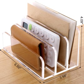 SANRUI Acrylic Mail File Organizer Sorters for Desk, 3 Upright Compartments Laddered Clear Desktop Vertical Letter Holder, Multifunction Envelope Folder Racks Holders for Office,Home, School