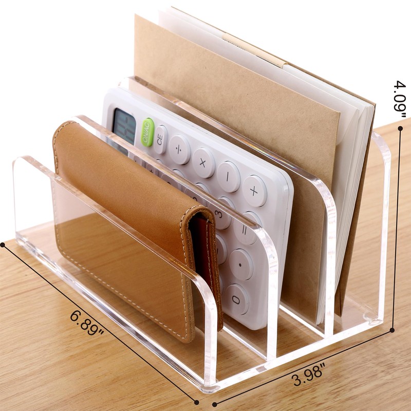 SANRUI Acrylic Mail File Organizer Sorters for Desk, 3 Upright