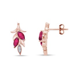 Marquise Cut Simulated Ruby & White Natural Diamond Accent Wheat Leaf Drop Earrings for women In 14K Rose Gold Over Sterling Silver