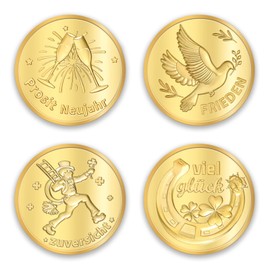 DPKOW Pack of 4 Lucky Coins Lucky Charm New Year's Eve 2025 New Year Lucky Charm, New Year Coin Lucky Scent Gold-Plated Coin New Year Gifts New Year's Eve Gift Small Lucky Charm with Drawstring Bag