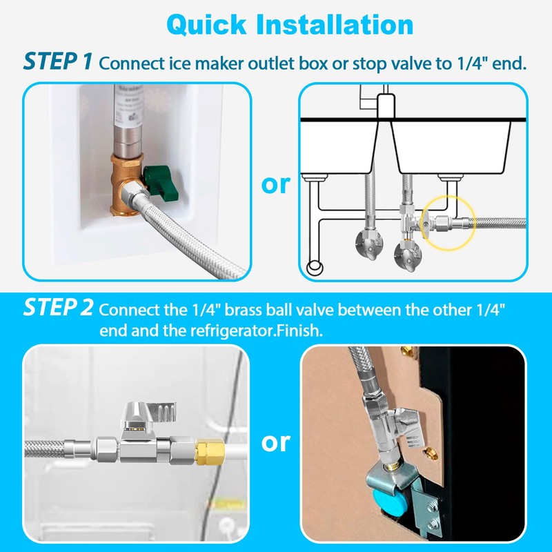 Refrigerator Water Line Kit - 20FT Stainless Steel Ice Maker
