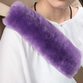 ROYAGO 2pc Soft Genuine Sheepskin Wool Auto Seat Belt Cover Seatbelt Shoulder Pad for a More Comfortable Driving, Compatible with All Cars(Purple)