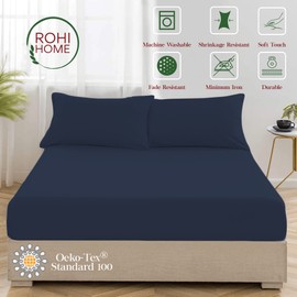 Rohi Easy Care Plain Dye 25cm 3/4 Fitted Sheet - Small Double - Bedding Bed Sheet (Small Double Bed) (Navy)