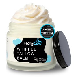 HolyCow 100% Grass Fed Beef Tallow For Skin - Whipped Tallow Balm with Organic Jojoba Oil (Unscented/Herb-Infused), Grass Fed Beef Tallow Face Moisturizer for Eczema, Baby, Lip Balm
