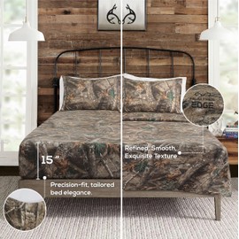 VISI-ONE Realtree Edge Camo Bedding King Sheet Set 4 Piece Polycotton Rustic Farmhouse Bedding for Lodge, Cabin & Hunting Bed Set – Perfect for Outdoor Camouflage Bedroom - (78"x80")