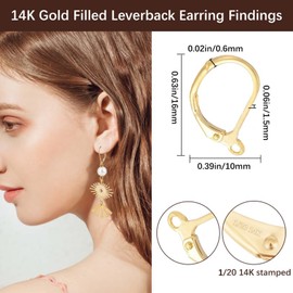 Beebeecraft 1 Box 4Pcs Leverback Earrings Findings 14K Gold Filled Brass Ear Wires Huggie Lever Back French Hook Earring Wires Dangle Earring Hooks for Jewelry Making Earrings Supplies DIY Crafts