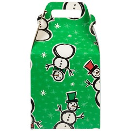 JAM Paper Gable Gift Box with Handle Large - 8 x 7 1/4 x 8 - Green Snowman Design - Sold individually