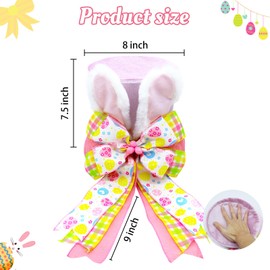 Easter Tree Topper Hat with Bow, Pink Velvet Top Hat Ornament with Bunny Ears and Yellow Egg Bow, Spring Holidays Decor for Indoor Outdoor Home Decoration