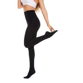 DUCMODA Women's High Waist 80 Denier Soft Elastic Semi-Opaque Solid Color Run Resistant Footed Tights (S-M, Black)