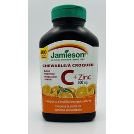 Jamieson Chewable Vitamin C + Zinc 500mg, Natural Tangy Orange, 400 Tablets