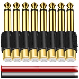 MKBKLLJY 8PCS RCA to 1/4" Audio Adapter 6.35mm Quarter Inch TS Mono Male to RCA Female Jack Plug Audio Connectors Imitation Gold Plated with with Cable Tie, for Mixer Subwoofer Guitar Amplifiers