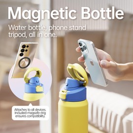 magcheer Insulated Magnetic Water Bottle - Reusable Stainless Steel Bottle with MagSafe Compatible Phone Holder - Keeps Cold for 24 Hours - Perfect for Gym, Sports, and Travel - Yellow 32oz