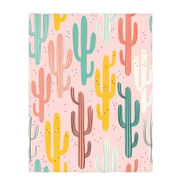 QH 60 x 80 Inch Pink Cactus Pattern Super Soft Throw Blanket for Bed Sofa Lightweight Blanket for All Seasons