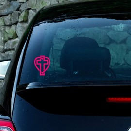 ANGDEST Cross and Heart (Pink) (Set of 2) Premium Waterproof Vinyl Decal Stickers for Laptop Phone Accessory Helmet Car Window Bumper Mug Tuber Cup Door Wall Decoration