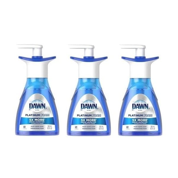 3 Pk. Dawn Ultra Platinum Foam Dishwashing Fresh Rapids Scent 10.1 fl oz 190 Pumps (30.3 Fl Oz 570 Pumps Total)