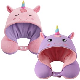 Amyhill Unicorn Kids Travel Neck Pillow, Airplane Pillow Hooded,Reversible