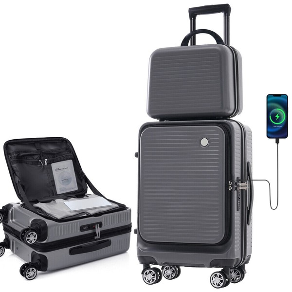 1-2 20 Inch Carry-on Luggage Front Open Luggage Lightweight USB