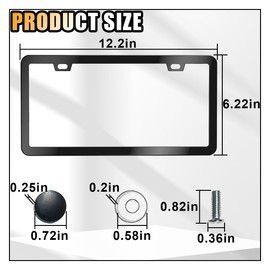 2PCS License Plate Frames, Black Matte 2 Holes License Plate Holder, Stainless Steel Car License Plate Cover with Screws, Universal Solid Rust-Proof Car Frame for Women Men