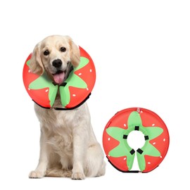 Dog Cone Collar for Small, Medium, Large Dogs After Surgery - Pet Inflatable Neck Donut, Soft Protective Recovery Cone for Dogs and Cats - Alternative E Collar, Does Not Block Vision - Strawberry, L