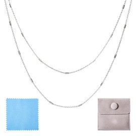 Elecrelive 925 Sterling Silver Cable Chain Satellite Chain with Tube Bead 3.28 Feet Unwelded Necklace Chains with Jewelry Cleaning Cloth Velvet Storage Bag for Men Women Jewelry Chain DIY Making