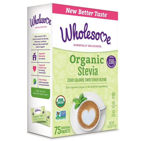 Wholesome Organic Stevia, Zero Calorie Sweetener Blend, Non GMO (75 packet box)