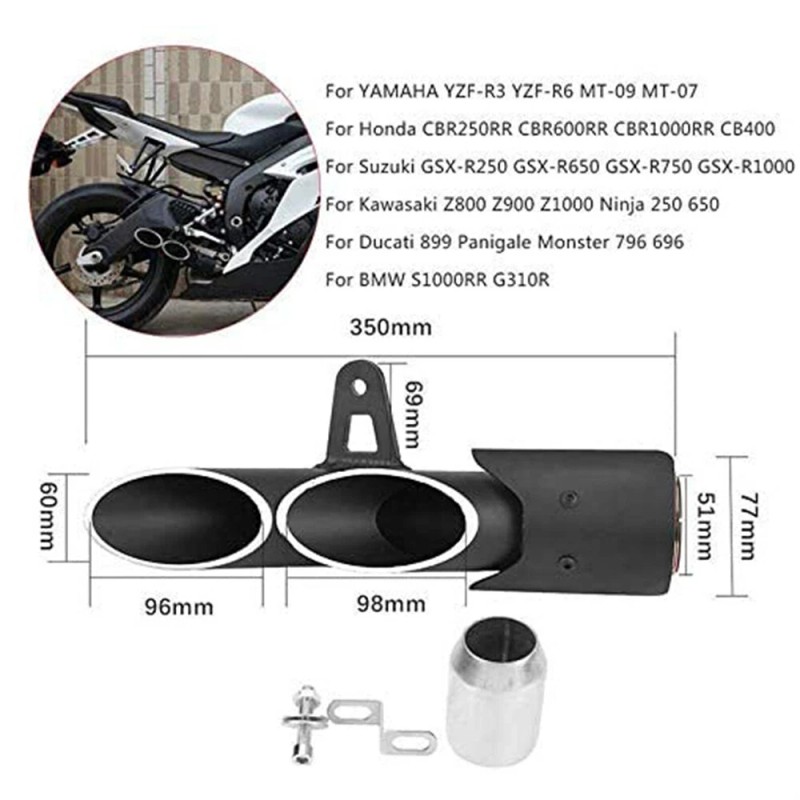 Unbranded 38mm-51mm Dual Outlet Motorcycle Exhaust Muffler Tail Pipe For