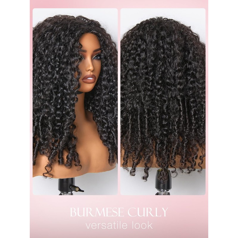 ASHINE Half Wig Human Hair Burmese Curly 180% Density Wear
