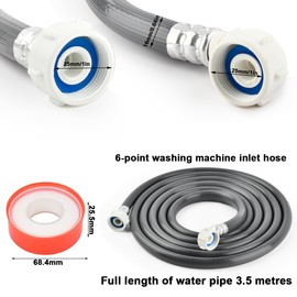 DODUOS 3.3m Washing Machine Inlet Hose, 3/4'' Straight - 3/4'' Angled Water Fill Inlet Pipe Feed Hose, Universal Cold Water Fill Hose with 20m Sealing Tape, Washing Machine Water Supply Pipe