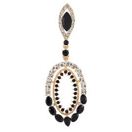 LARGE Victorian Marquise Black Crystal Rhinestone Cluster Large Oval Dangle Statement Earrings Gold Color(CA)