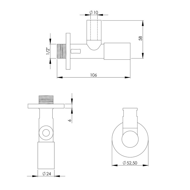 VARIOSAN Designer Angle Valve 12678, 1/2 Inch, Long Design, Self-Sealing,