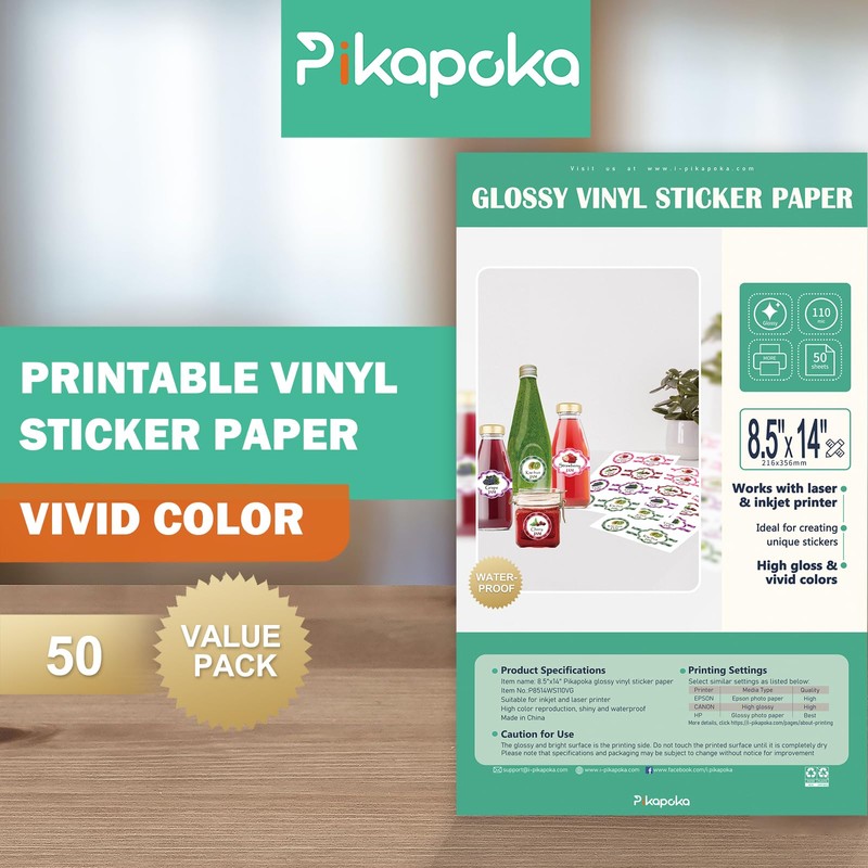 8.5x14 Removable Self-adhesive Vinyl Sticker Paper, Waterproof, Legal Size, Suitable