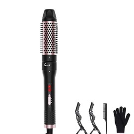 Karrong 1.5 Inch Curling Iron Brush, Double PTC Heated Ionic Round Brush, 2 in 1 Dual Voltage Brush for Long Medium Hair, 2 Temperatures, Fast Heating, Black | Karrong