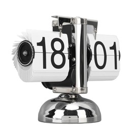 Digital Flip Down Clock, Retro Mechanical Folding Watch with Internal Gear, Large Digit Display, Foldable Clock 24H Small Desk Clock for Home Office Decoration (White Side)