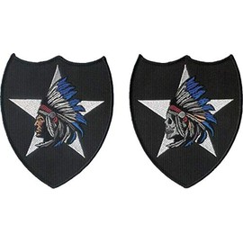 Bayonet Design - Pair of 2nd Infantry Division Indian Head and Indian Skull Head Patches 2ID - Each Patch is 4 1/4" X 5" - Wax Backing with Merrowed Edge
