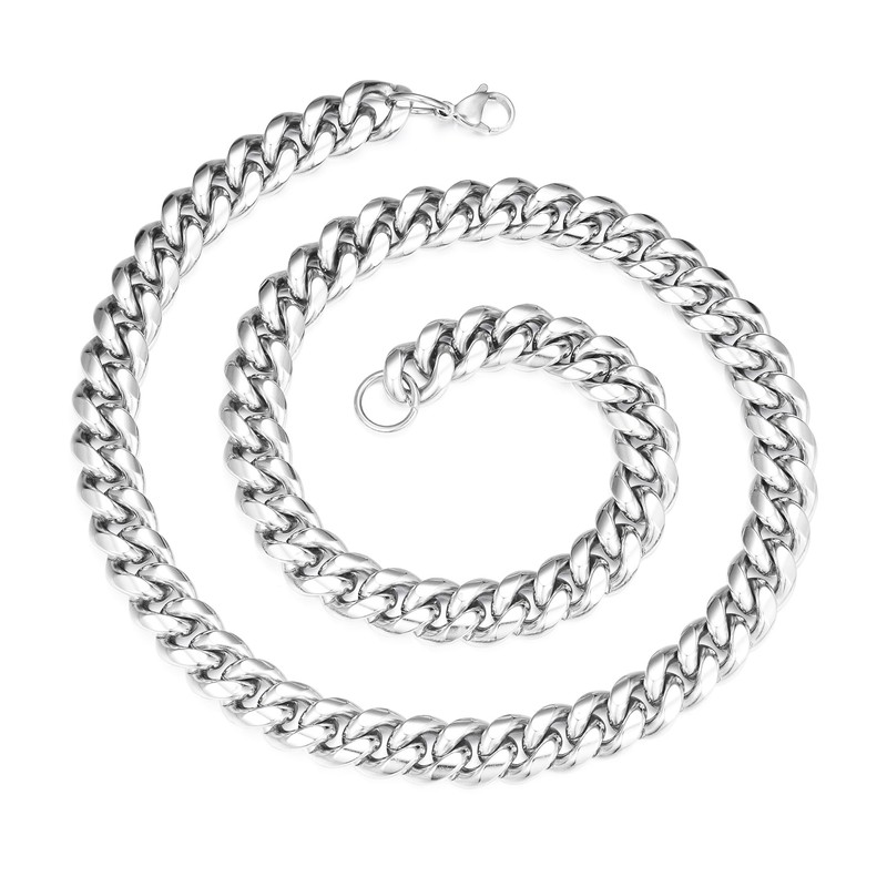 Jewow Men's Solid Stainless Steel Curb Chain Necklace Width 6/8/10/12