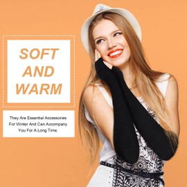CVNRCLP Women's Long Black Fingerless Arm Warmers – Thermal Stretchy Knit Gloves with Thumb Hole, Elbow Length Winter Gloves for Enhanced Warmth & Style