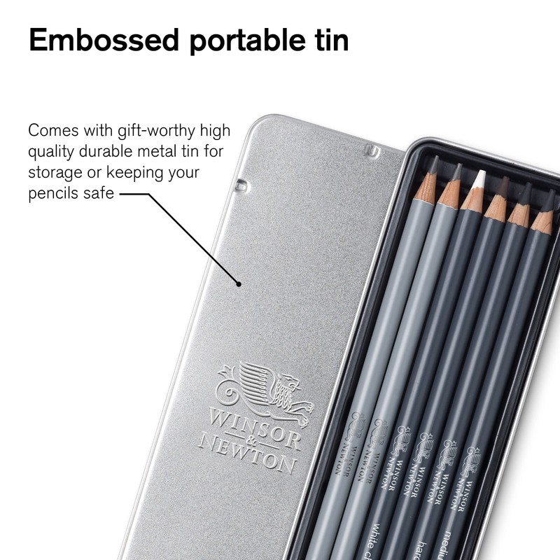 Winsor & Newton 490011 Drawing Pencils Set, 6 Pieces, 2