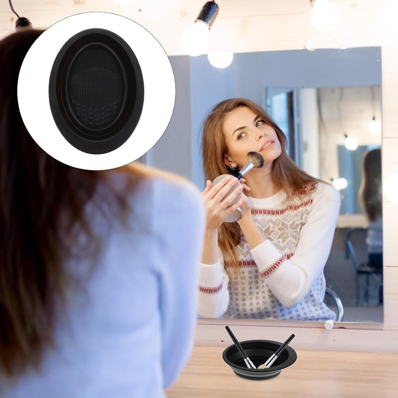 PACKOVE Limpiador de Herramientas de Maquillaje Almohadilla de Silicona, Recipiente