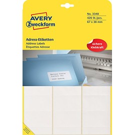 AVERY Zweckform 3348 Adress-Etiketten (Papier matt, 420 Etiketten, 67 x 38 mm) 1 Pack weiß