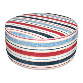 DYTXIII Inflatable Ottoman Stool D31 xH14 for Outdoor/Indoor Use, Water Repellent Patio Foot Rest Stool with Portable Handle,Round Pouf Ottoman Suitable for Garden,Deck and Camping - Stripe Red Blue