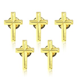 YKEBVPW 5pcs Small Metal Golden Cross Brooch Pins Enamel Cross Lapel Pins for Men Prayer Pins Bulk Heart Brooches for Church Funeral Flag Faith Jewelry Accessories