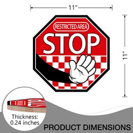 Deroro Restricted Area Stop Front Door Sign, Red Octagon Warning Notice Sign Wood Door Hanger Outdoor Outside Decor, Wooden Wreath Indoor Home Office Business Wall Hanging Decoration