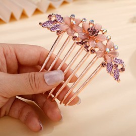 Jumwrit Crystal Flower Hair Comb Wedding Hair Clip Comb Rose Gold Long Rhinestone Floral Hair Side Comb Vintage Bride Bridesmaid Headpiece Bridal Hair Jewelry for Women Girls(Purple)