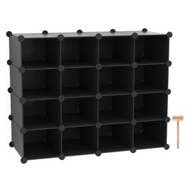 C&AHOME Plastic Shoe Rack,16-Cube Modular Shoes Storage Stand, Multifunction Closet Cabinet, Stackable Shoe Organizer Units for Bedroom Living Room Doorway, 36" L × 14.2" W × 28" H Black SRP15B