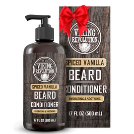 Viking Revolution Spiced Vanilla Beard Conditioner for Men with Argan Oil and Jojoba Oil - Beard Softener and Strengthener Natural Beard Conditioner with Beard Oil - Beard Care Moisturizer (17oz)